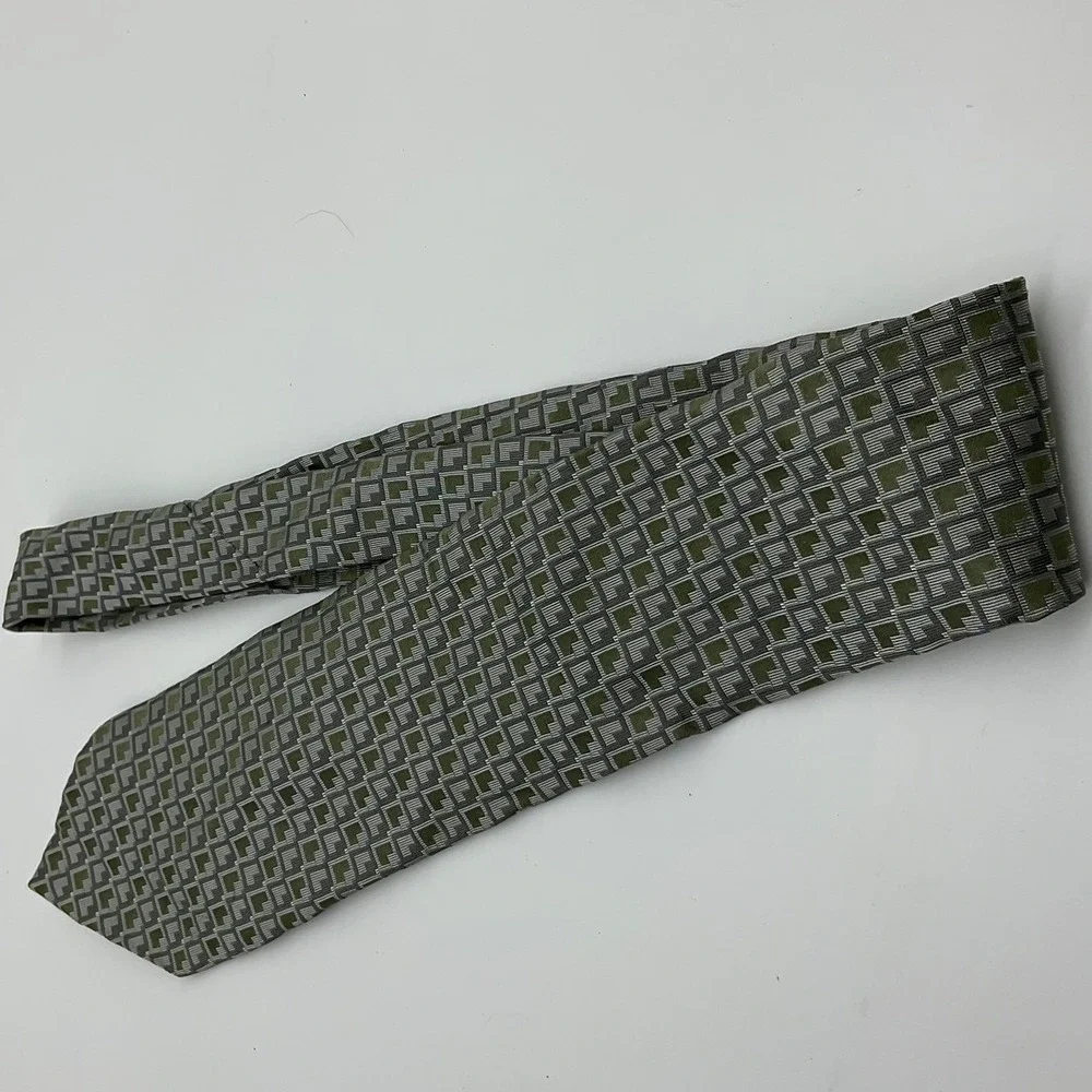Stafford Necktie Mens Olive Green Grey Geometric Silk Classic Formal Accessory
